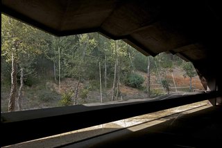 A view from the interior of the winery reflects RCR's architectural philosophy of creating buildings in reaction to existing features of the landscape, revealing new dimensions to the topography of the site.