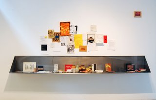 A display from the Emigre at Gallery 16 exhibition, on view at Gallery 16 through January 29, 2010. Image courtesy of Gallery 16.