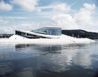Norwegian National Opera and Ballet by Snøhetta. On display at the Scandinavia House in New York through April 4, 2010, as part of the Snøhetta: Architecture, Landscape, Interior exhibit. Photograph by Jens Passoth.