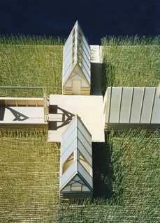 Swamp Thing - Photo 1 of 17 - Though the Swamp Hut has only seen two New England winters so far, its plans have seen over 20. The project started two decades as the design for a retreat for Moskow's father-in-law, who lived in the Midwest and always dreamed of a small structure floating over the fields. It was never realized over amber waves of grain but has been in and out of the architect's drawing drawers in the years between its inception and realization--as an Architecture for Humanity competition entry, disaster housing proposal, eco-resort lodging plan, and as an all too appropriate submission to the Boston Society of Architects Unbuilt Architecture Awards.