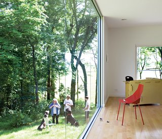 Ewing designed a floor-to-ceiling window to provide an expansive view while bathing her living room in natural light. She hired D & H Glass, a local company that makes plate-glass windows for grocery stores, to join three standard-size windows, filling the 9-by-18-foot space for under $4,000.