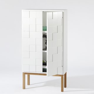 Last year, furniture designer Sara Larsson launched the furniture line of her company A2 at the 2009 Stockholm Furniture Fair with some eye-catching pieces. This year she carried her brand forward with Collect 2010, a variation on the colorful original Collect cabinet that was a favorite last year. For Collect 2010, she’s gone all-white and crafted its façade out of blocks in varying thicknesses.