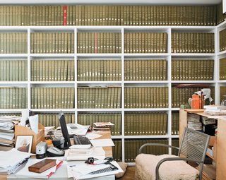 Ben’s office contains an impressive reference library for his inventory of antiquarian books.