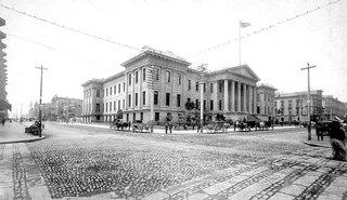 Here's a picture of the Old Mint from 1889. It still stands at the corner of Mission St. and Fifth St. in large part thanks to it's foundation, which rests of loose gravel and soil, allowing the building to roll and shift during the 1906 earthquake instead of cracking and splitting apart.