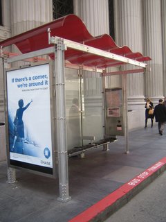 San Francisco's New Bus Shelters - Photo 2 of 2 - The roof of the shelter is meant to mimic a number of elements of the San Francisco landscape: a shockwave, the slow dissipation of a fog bank, the undulating curves of the SFMTA's logo.