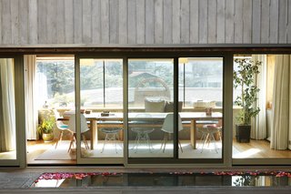 A view of the dining room from the courtyard.
