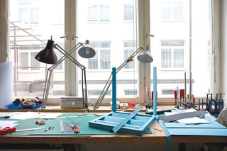 Industrial Designer Focus: Konstantin Grcic - Photo 9 of 26 - An advanced mock-up for the stackable outdoor chair he's designing for Piazza San Marco in Venice sits on a workstation.
