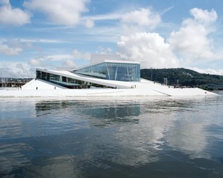 The 400,000-square-foot Norwegian National Opera and Ballet, designed by the Oslo- and New York–based firm Snøhetta, features a plaza and roofscape conceived as a single glacierlike object entirely available to the public—–embracing what architect Tarald Lundevall calls the "Scandinavian idea of common ownership."