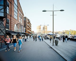 Aker Brygge, a former shipyard that’s now a mélange of apartments, offices, shops, and restaurants.