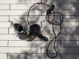 The twins' ephemera gathers on the patio outside.