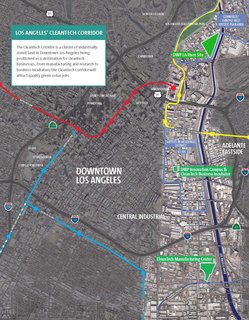 The Cleantech Corridor cuts a wide swath through L.A.'s downtown for four miles along the Los Angeles River.