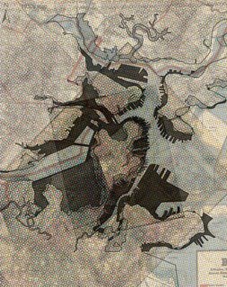 Map of Boston's landmass, growth over time. Created for an information design class at Northeastern University by architecture student Nicole Fichera.