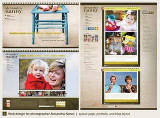 Web designs for photographer Alexandra Nanny, by Texas Tech University Communication Design student Kelsey Whiteside.
