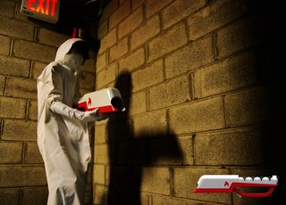 Pratt student Jung Soo Park's gun-shaped fire extinguisher and flame-retardant suit.