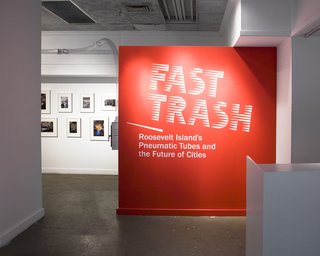 The firm's work also includes exhibition and logo design. They handled both for the exhibition 'Fast Trash,' which spotlights the pneumatic trash disposal system used on Roosevelt Island since 1975.