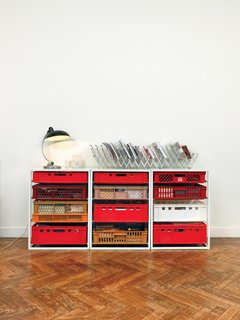 Kind of New - Photo 2 of 15 - At home, Högner still uses the prototype for her colorful All for One shelves to file papers and magazines.