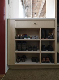 Family Home Renovation in Brooklyn - Photo 15 of 28 - By the door, shoes get organized on a built-in by JKK Woodcraft.