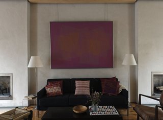 Family Home Renovation in Brooklyn - Photo 24 of 28 - The 1968 painting above the sofa is by op-artist Julian Stanczak. The concealed picture rail from which it hangs runs the perimeter of the room.
