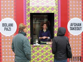 Part of the goal of the take-out window is to get people talking about political and social issues.