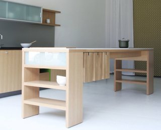 Viola Park's New Kitchen Islands - Photo 1 of 5 - The side view of the B.1 shows its shelf-configurations at either end, with a little bit of hidden storage up top so not everything has to be perfectly arranged and organized.