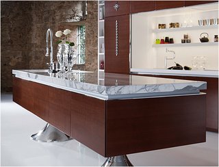 This dark, wood veneer version of the Library Kitchen exudes an entirely different, more contemporary vibe than the crisp white-and-olive version.