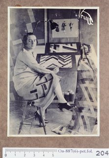 Art and Fashion by Sonia Delaunay - Photo 1 of 15 - Sonia Delaunay in her studio at boulevard Malesherbes, Paris, France, 1925. Photographed by Germaine Krull (German, 1897–1985). Bibliothèque Nationale de France. © L & M SERVICES B.V. The Hague 20100623.