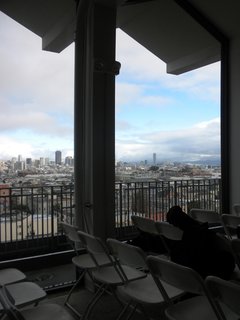 The promised amazing view from Typekit's office was truly incredible. The rain lifted and offered glimpses of Treasure Island and the East Bay.