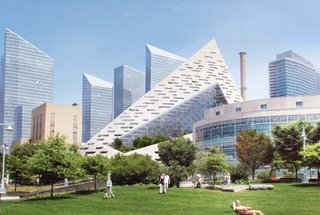 B.I.G.'s first U.S. project will be a residential tower on W 54th street in Manhattan. The design combines two building typologies: the American skyscraper and the Copenhagen garden courtyard. Photo via B.I.G.