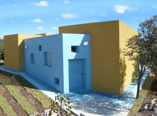 Everything About This Vacation Home in Israel is a Little Crazy - Photo 1 of 8 - Architect Guy Zucker says that he wanted the color palette of the three "rocks" to feel like earth or sand. Their stucco is grainy, rather than smooth, and a radicalized sand color.<br><br>Photo courtesy <br><br>Z-A Studio.