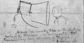This is believed to be the first sketch of Alexander Graham Bell's telephone system, which was originally conceived as simply an improvement on the existing telegraph.