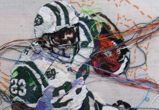 YBCA's "Remember the Times" - Photo 1 of 3 - A detail of Shonn Greene by artist Lauren DiCioccio, which shows the intricate embroidered patterns employed in her work. Image courtesy of the artist and the Jack Fischer Gallery.