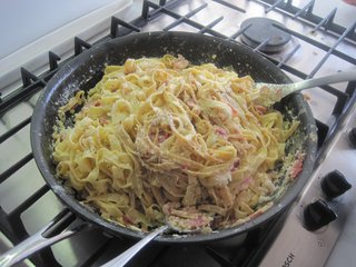 The eggs will coagulate as they come into contact with the hot pasta so it is important to work quickly.