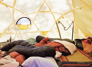 Inside one of the Kobayashis' North Face tents.