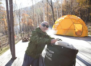 A weekend visitor packs up his gear in the morning.