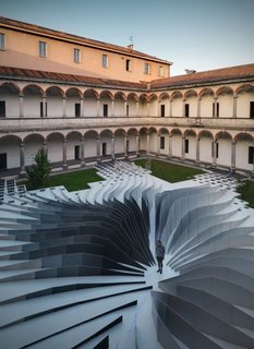 Remembering Zaha Hadid - Photo 5 of 9 - Zaha Hadid Architects teamed with LEA Ceramiche to create "Twirl," a mesmerizing installation in the 18th-century courtyard of the State University in Milan. It was up for only a week and has since been disassembled, but since I just received some beautiful pictures of the piece I figured I'd share.