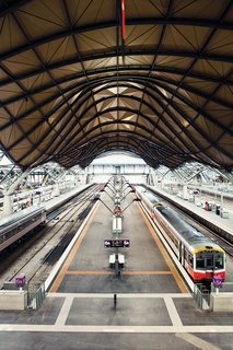 On the other end of the high-design, high-budget spectrum, Southern Cross Station designed by Grimshaw Architects, is all swooping roofs and open space. Rather a nice spot to get stuck should your train run late.
