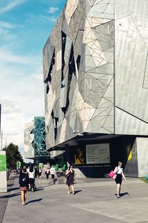 Federation Square, a giant public plaza on the banks of the Yarra, manages to be both very high public design and a space where Melbourne actually gathers. The complex of buildings, by LAB Architecture, was the firm’s first built work.