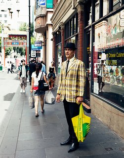 Our photographer Joao Canziani always has a knack for spotting colorful locals. Here's a portrait he took on the street of a man called Bruce Rook in Chinatown. Melbourne prides itself on a more eclectic, forward-looking sense of style than its beachy cousin Sydney.