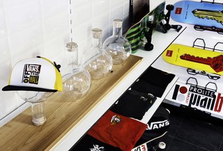 Chemistry equipment becomes vehicle to display hats.