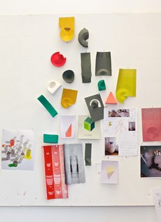 A bulletin board in Jongerius's studio reveals works in progress, experiments, and snippets of inspiration.