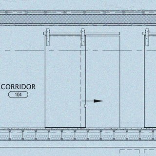 Design detail of the sliding barn-style doors that will serve as the entrance to each of the boys bedrooms. The kinetic nature of the design vision is seen in various details throughout the project and aligns with the narrative that the architect set out to create.