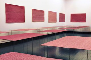 A room of drawings of Sasaki's own pulse includes hundreds of thousands of heartbeats.