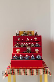 This collection of Japanese dolls adds a splash of color to the serene tatami room.