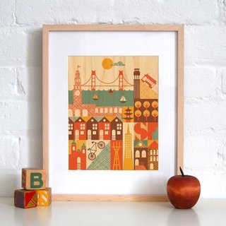 San Francisco print on maple veneer, $15.