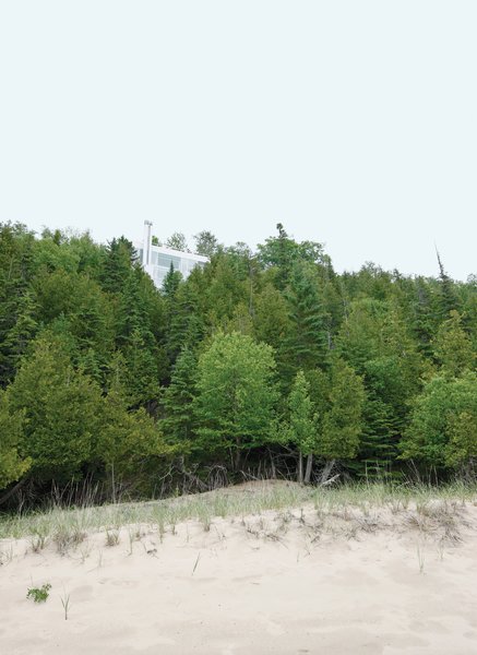 A view of the residence from the shore of Lake Michigan.