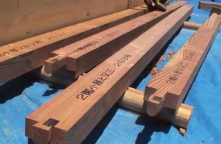 Video: Prefab Japanese Joinery - Photo 4 of 4 - Ohtsuki and Townsend's timber arrives at the site precut with traditional Japanese joinery ends and labeled as to where each piece fits in the puzzle.