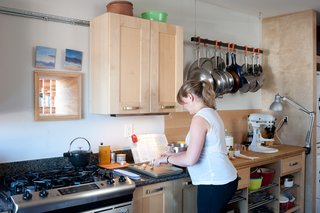 Freshly baked cookies can go directly from oven to eager eaters in the living room via the pass-through.