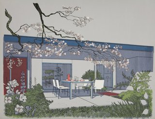 Ferns, palms, and Japanese maples around the Monarch Bay House's outdoor dining room underscore one of the key tenets of California modernism: Connect inside and outside.