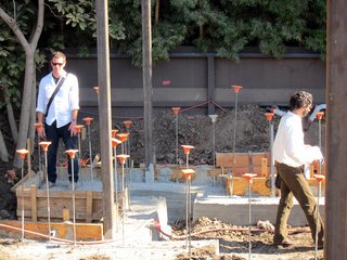 Dwell Home Venice: Part 8 - Photo 2 of 4 - Project Manager Jeff Svitak and Designer Sebastian Mariscal inspect the poured footings, steel posts and plumbing.