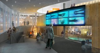 An interior from Bruder's design emphasizes openness to the street and big galleries.